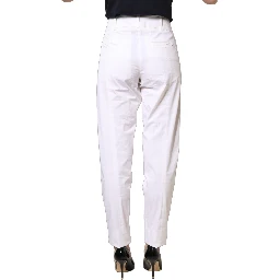 White Mid Waist Tapered Formal Trousers Pants
