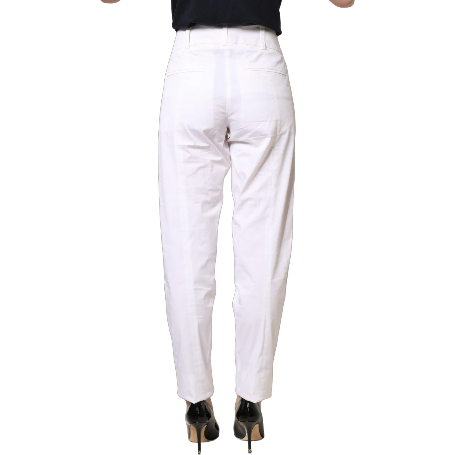 White Mid Waist Tapered Formal Trousers Pants