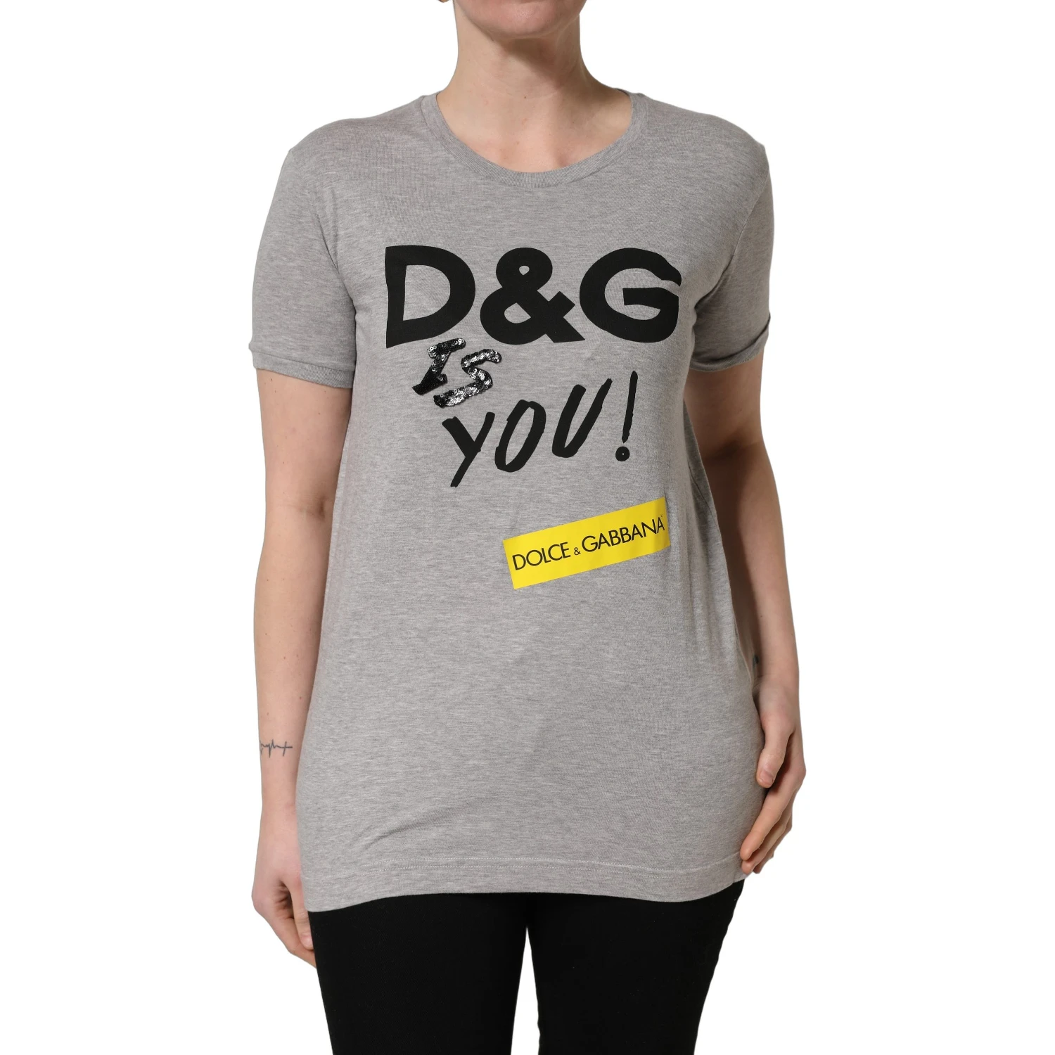 Gray Cotton Logo Printed Crew Neck T-shirt