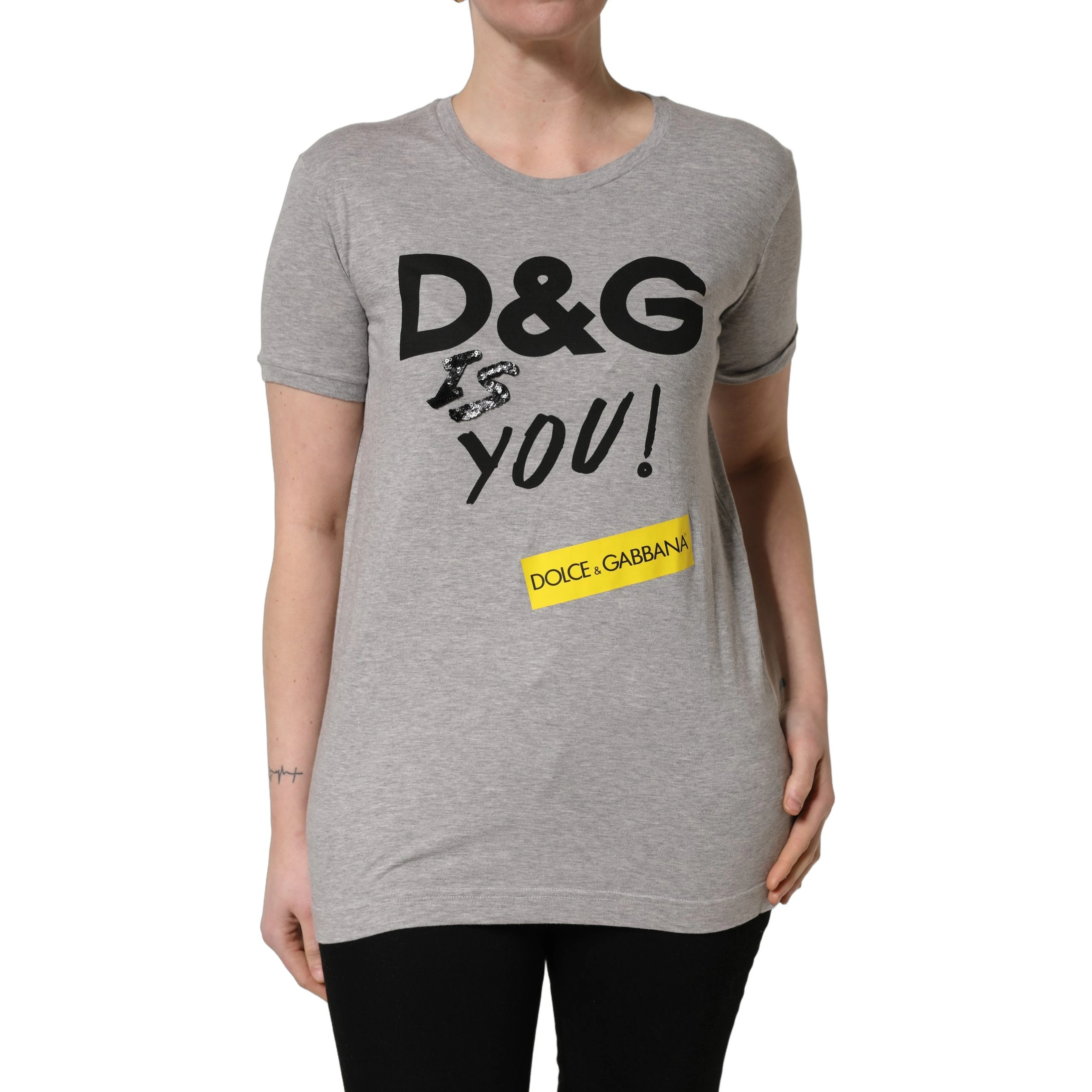 Gray Cotton Logo Printed Crew Neck T-shirt