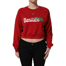 Red Cotton Cropped Basilico Sweatshirt Sweater