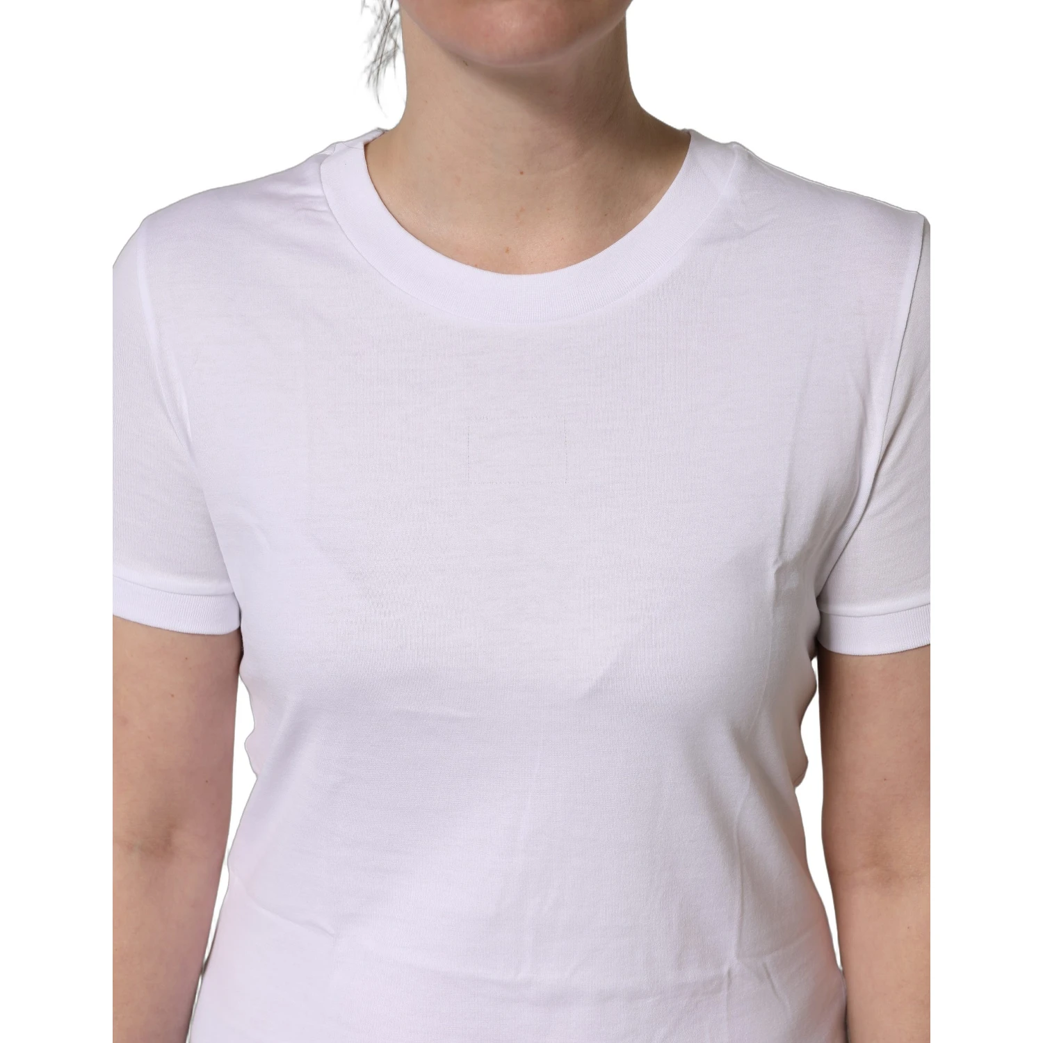 White Cotton Round Neck Short Sleeves T-Shirt