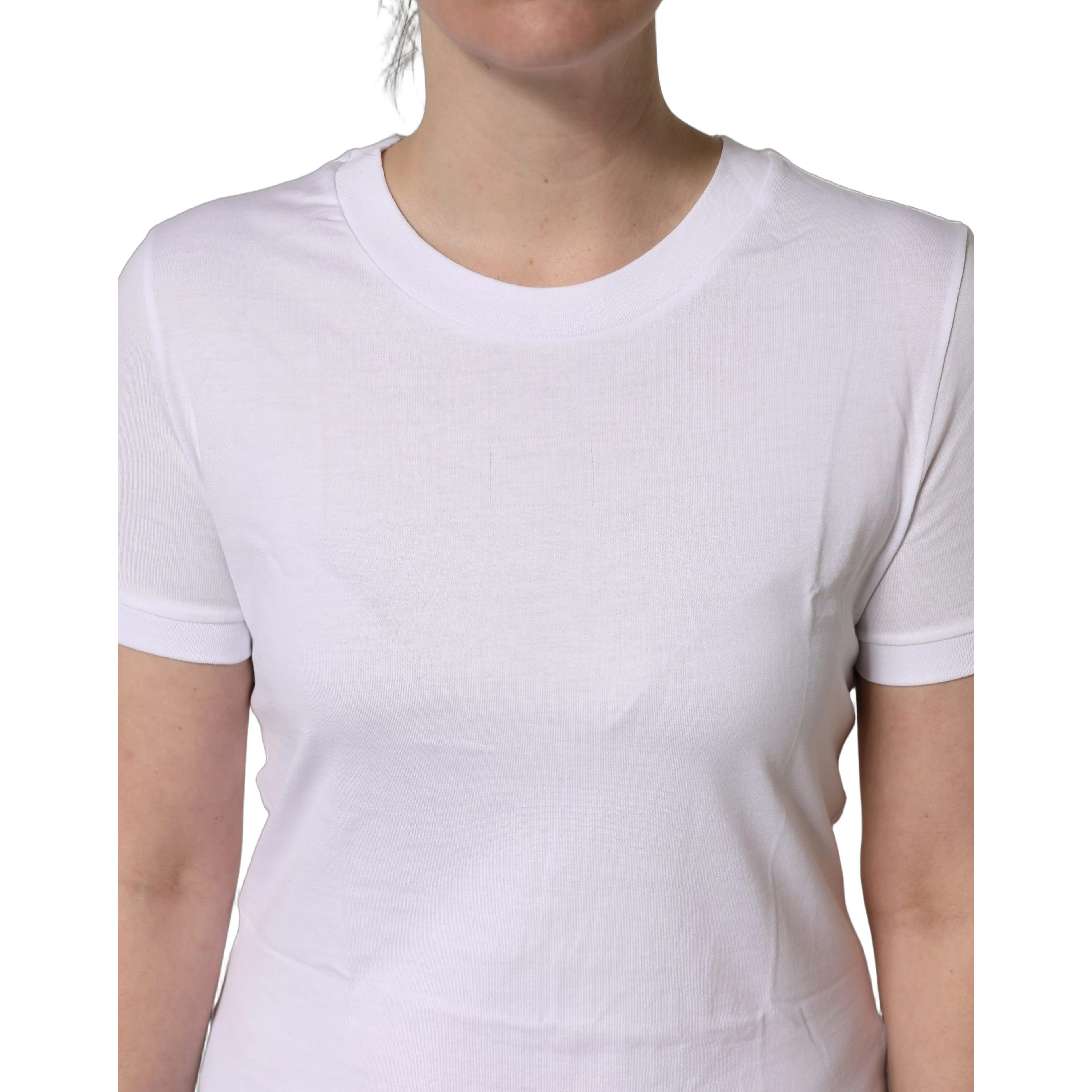 White Cotton Round Neck Short Sleeves T-Shirt