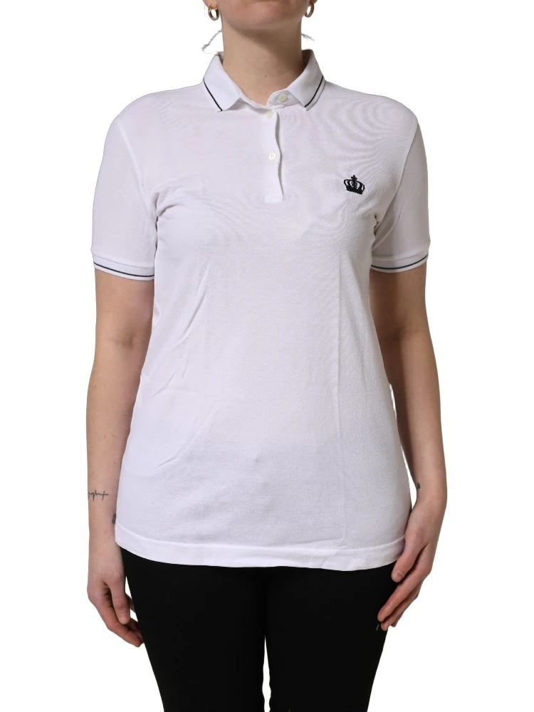 White Crown Cotton Short Sleeves Polo Top