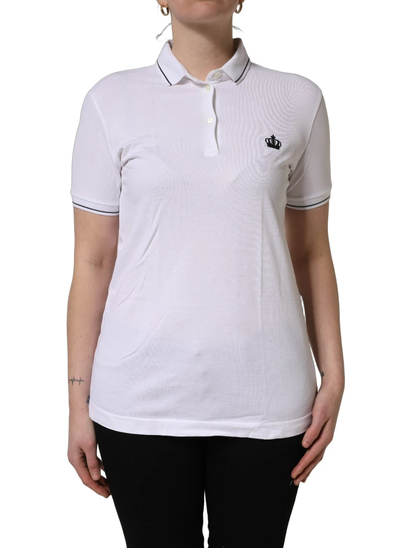 White Crown Cotton Short Sleeves Polo Top
