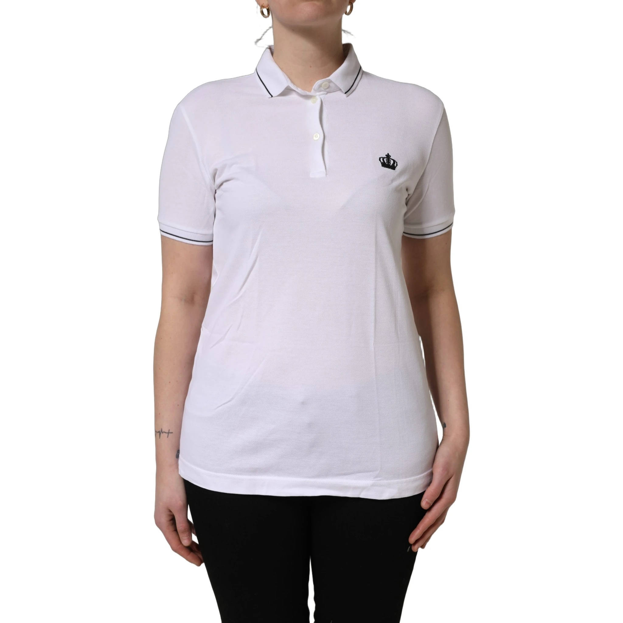 White Crown Cotton Short Sleeves Polo Top