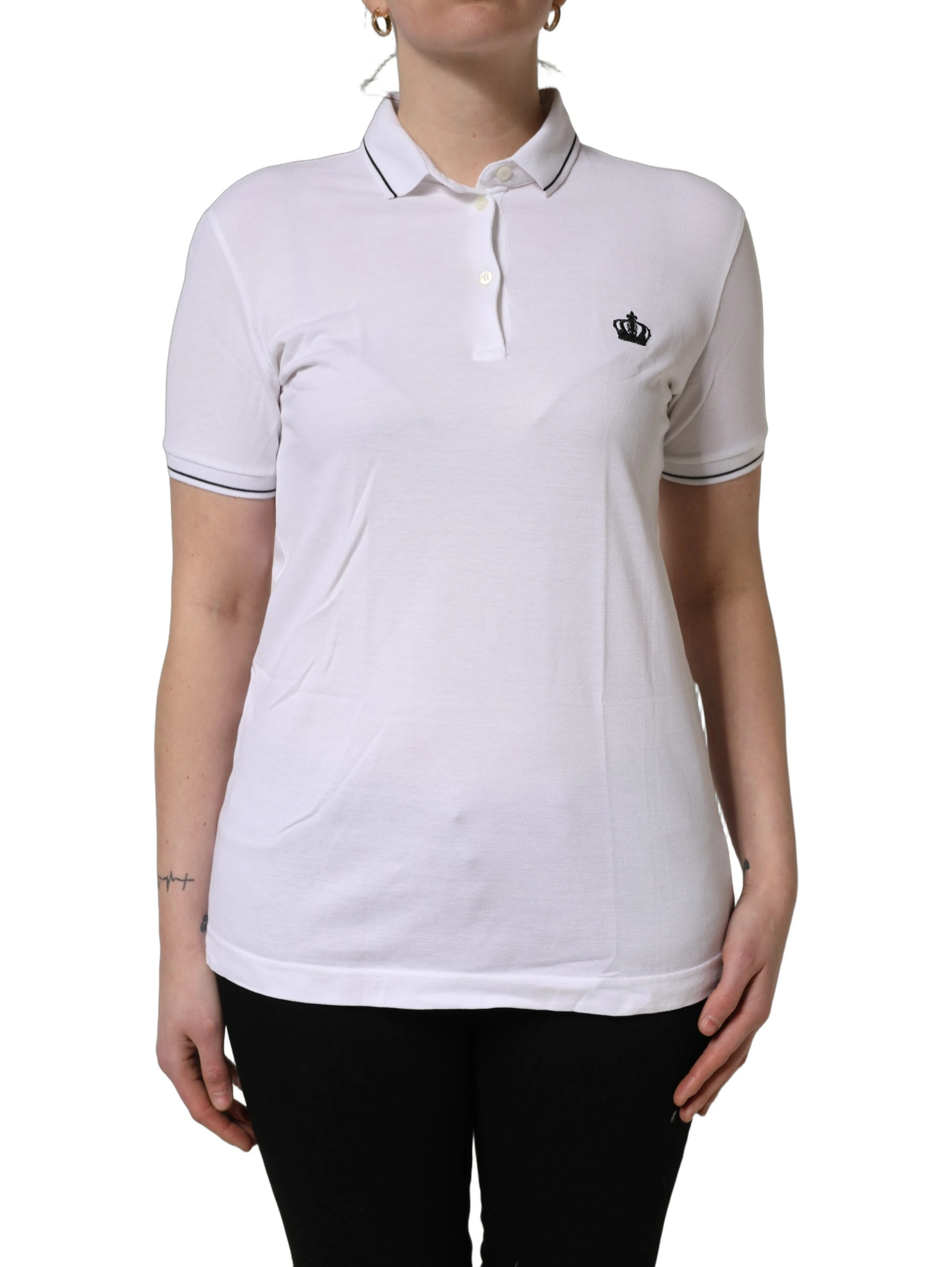 White Crown Cotton Short Sleeves Polo Top
