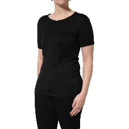Black Cotton Round Neck Short Sleeves T-Shirt