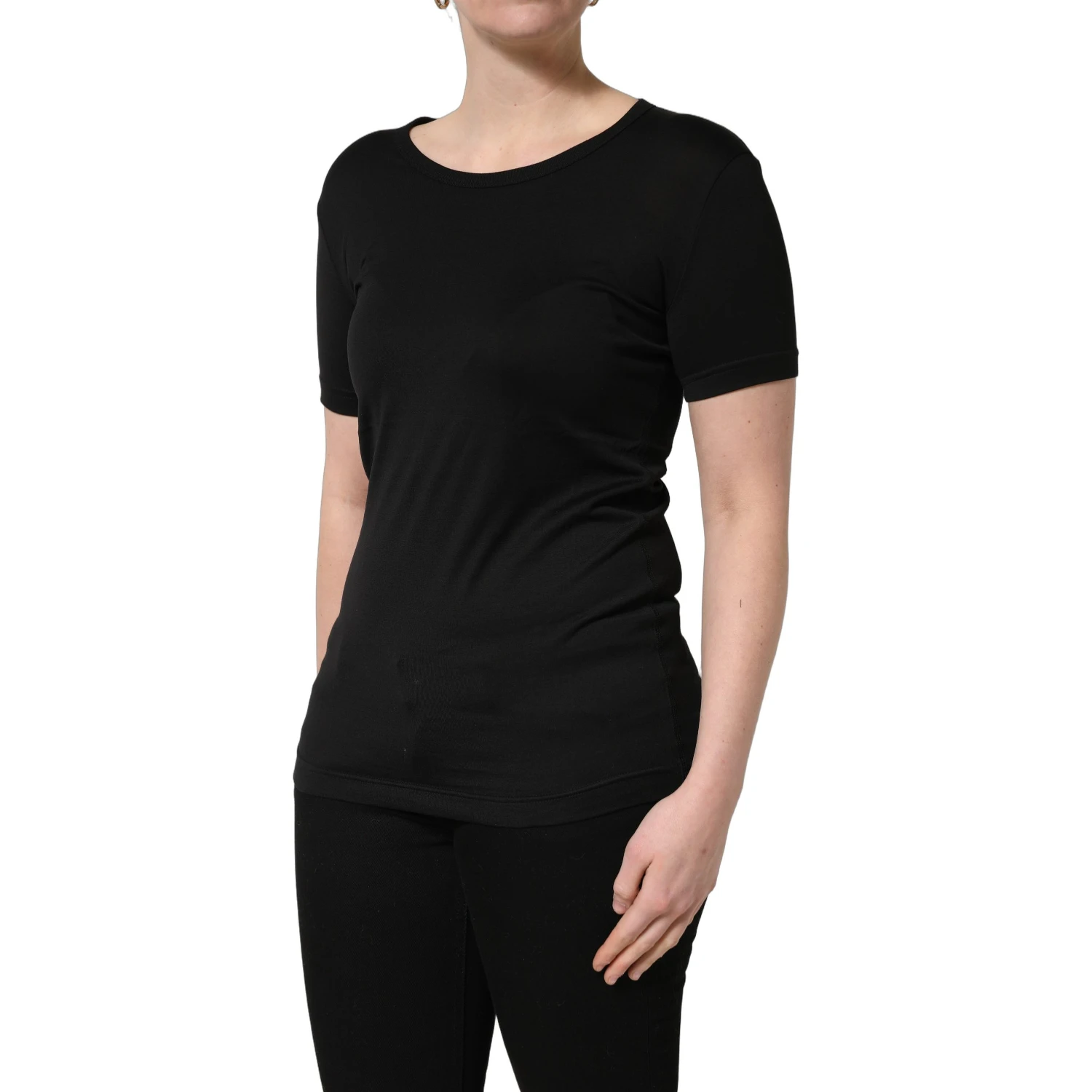 Black Cotton Round Neck Short Sleeves T-Shirt