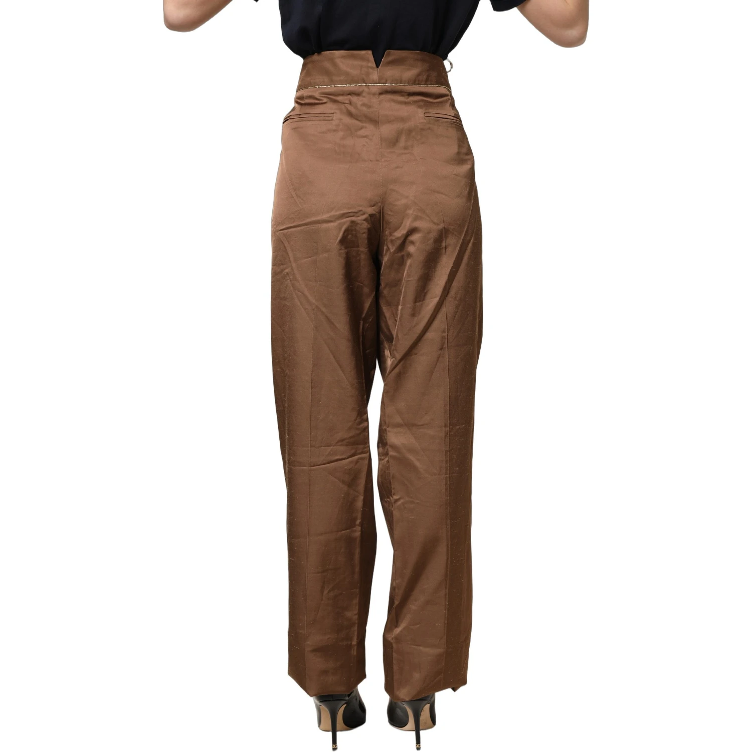 Brown High Waist Flared Trouser Pants