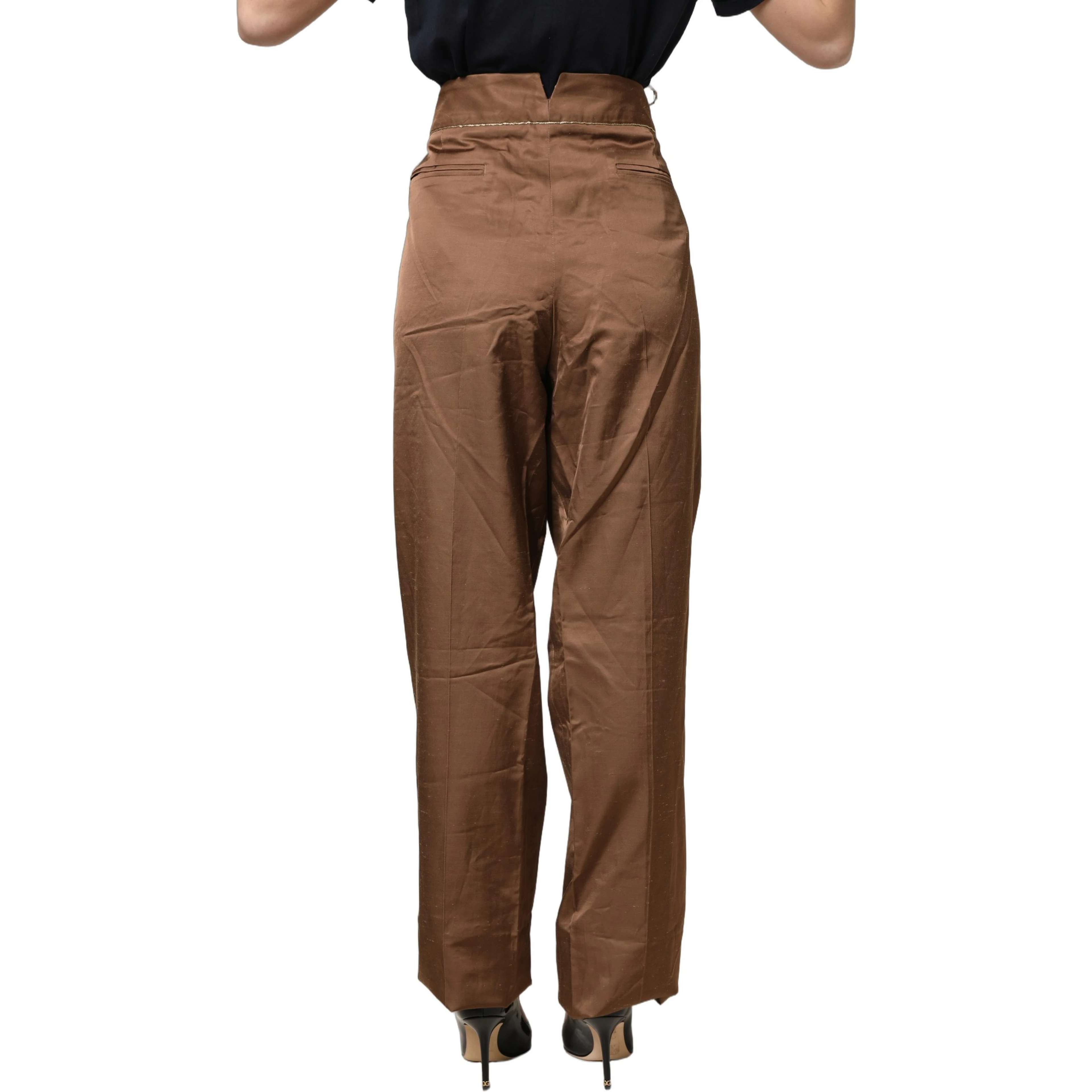 Brown High Waist Flared Trouser Pants