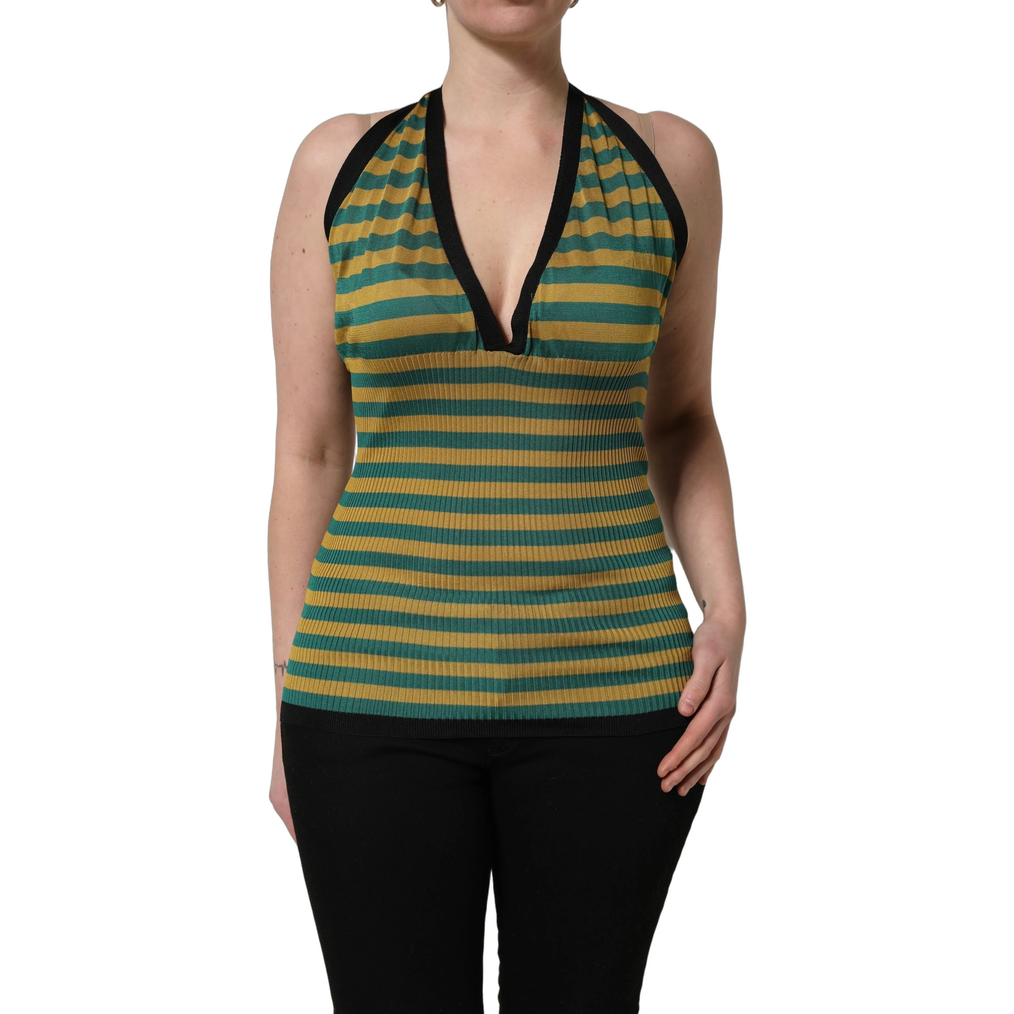Multicolor Stripes Wool Knit Halter Tank Top