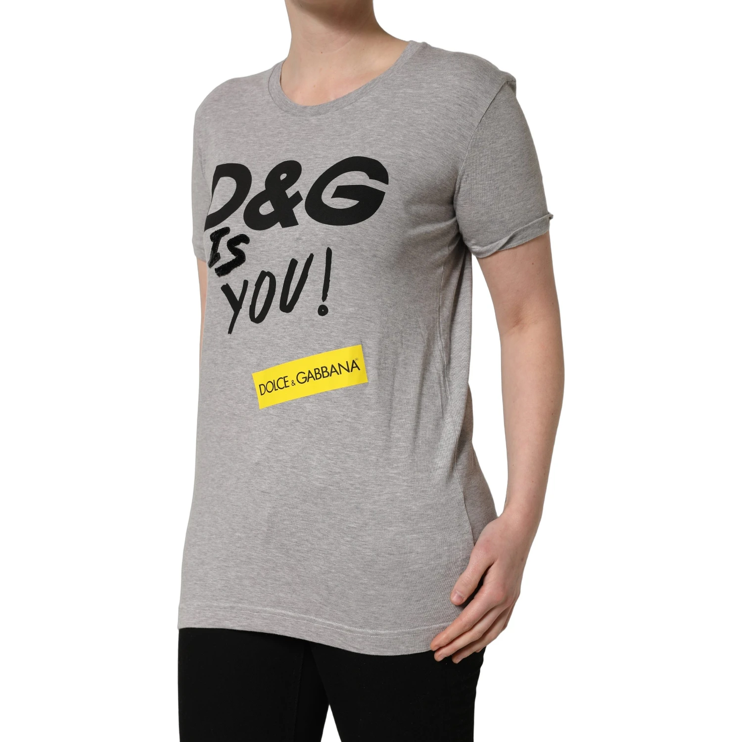 Gray Cotton Logo Printed Crew Neck T-shirt