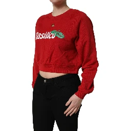 Red Cotton Cropped Basilico Sweatshirt Sweater