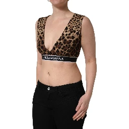 Brown Leopard Print Cropped Silk Tank Top