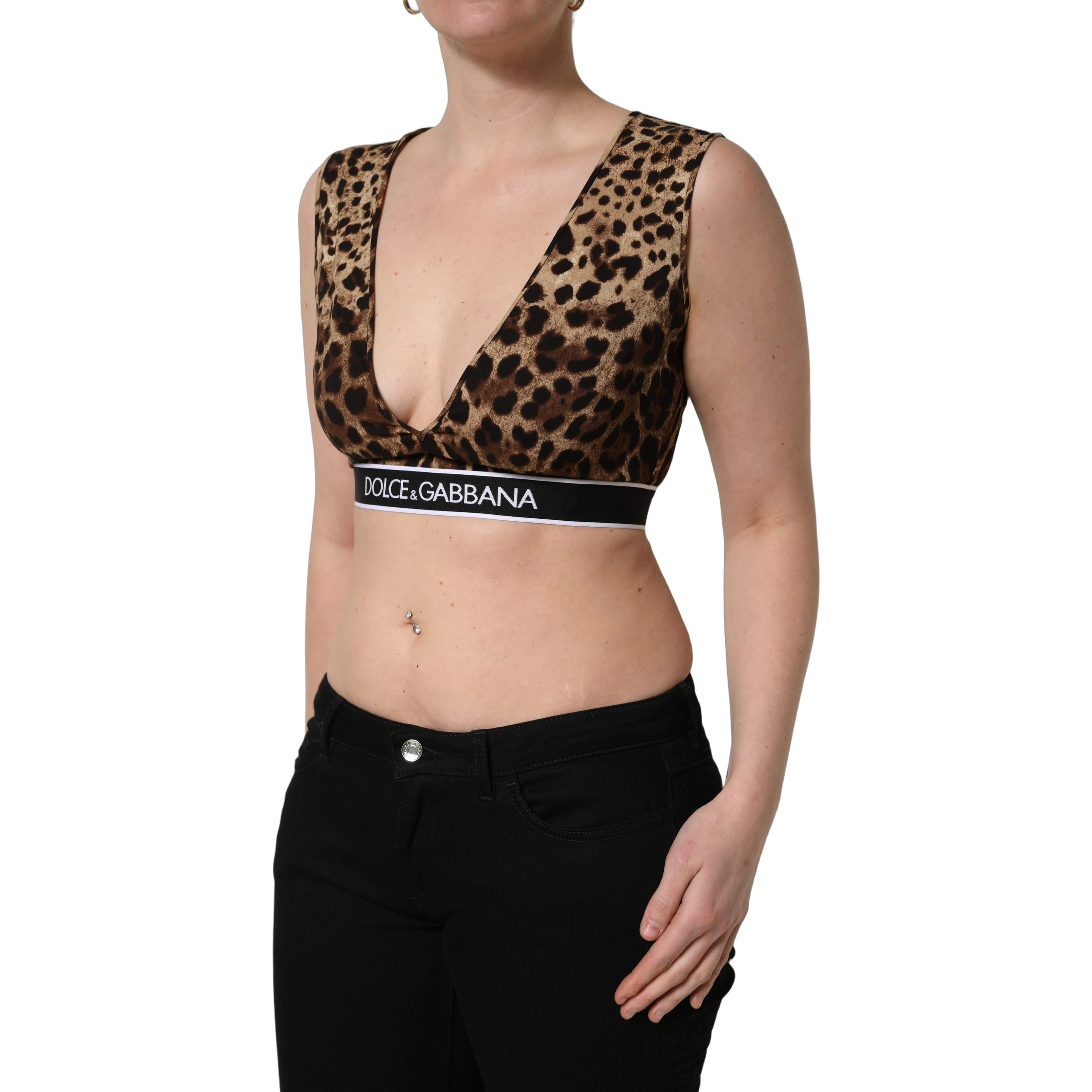 Brown Leopard Print Cropped Silk Tank Top