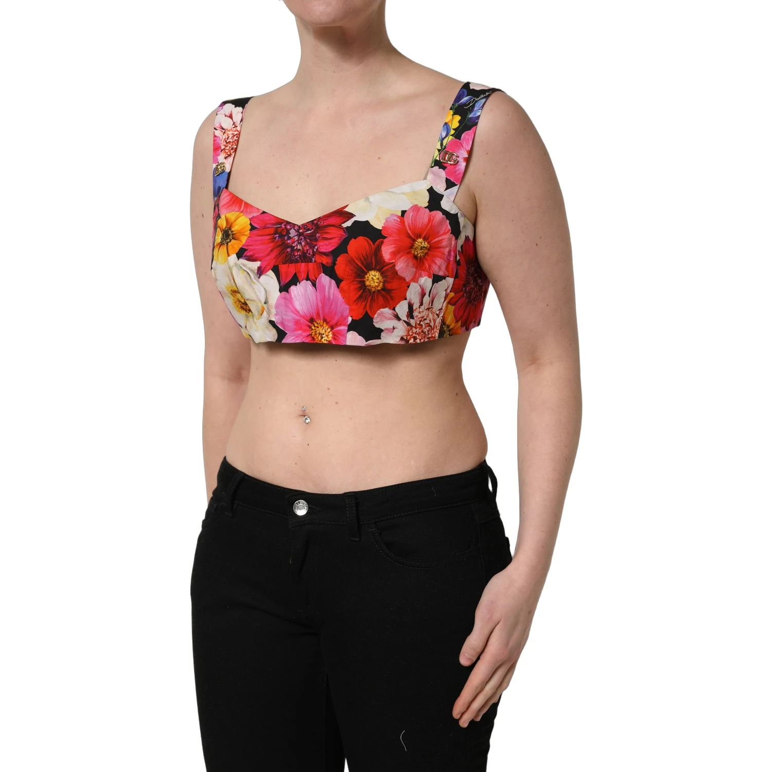 Multicolor Floral Cropped Bustier Tank Top