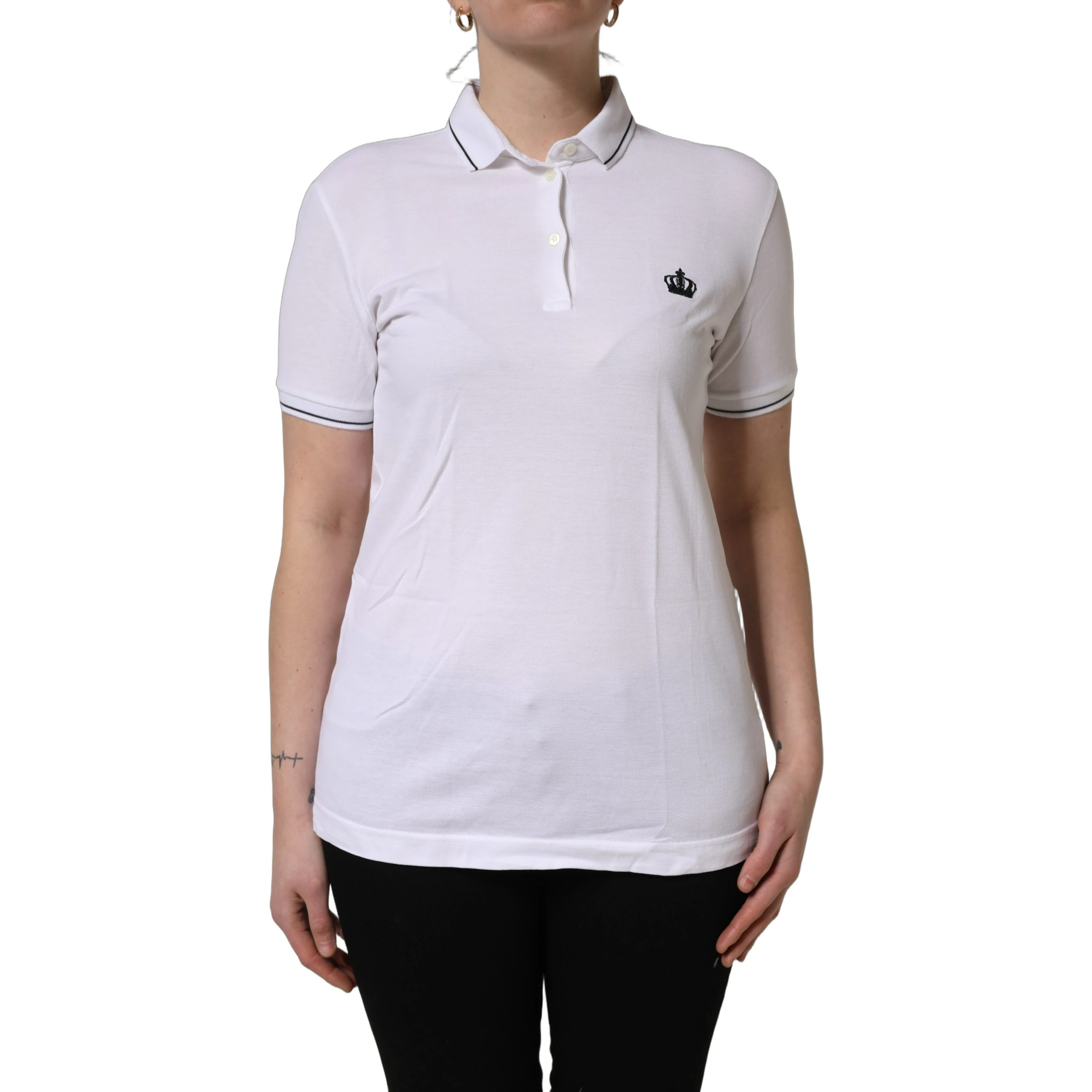 White Crown Cotton Short Sleeves Polo Top