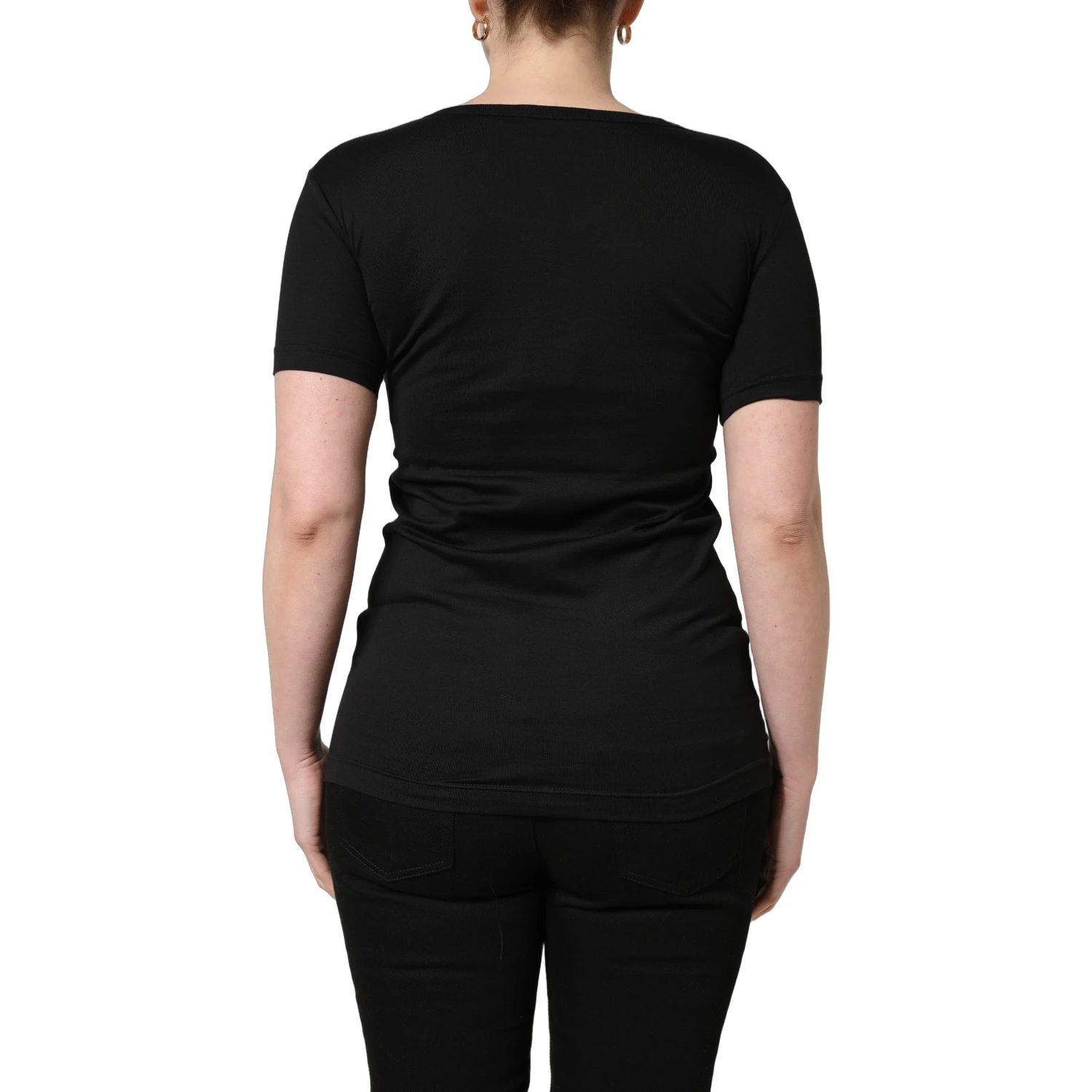 Black Cotton Round Neck Short Sleeves T-Shirt