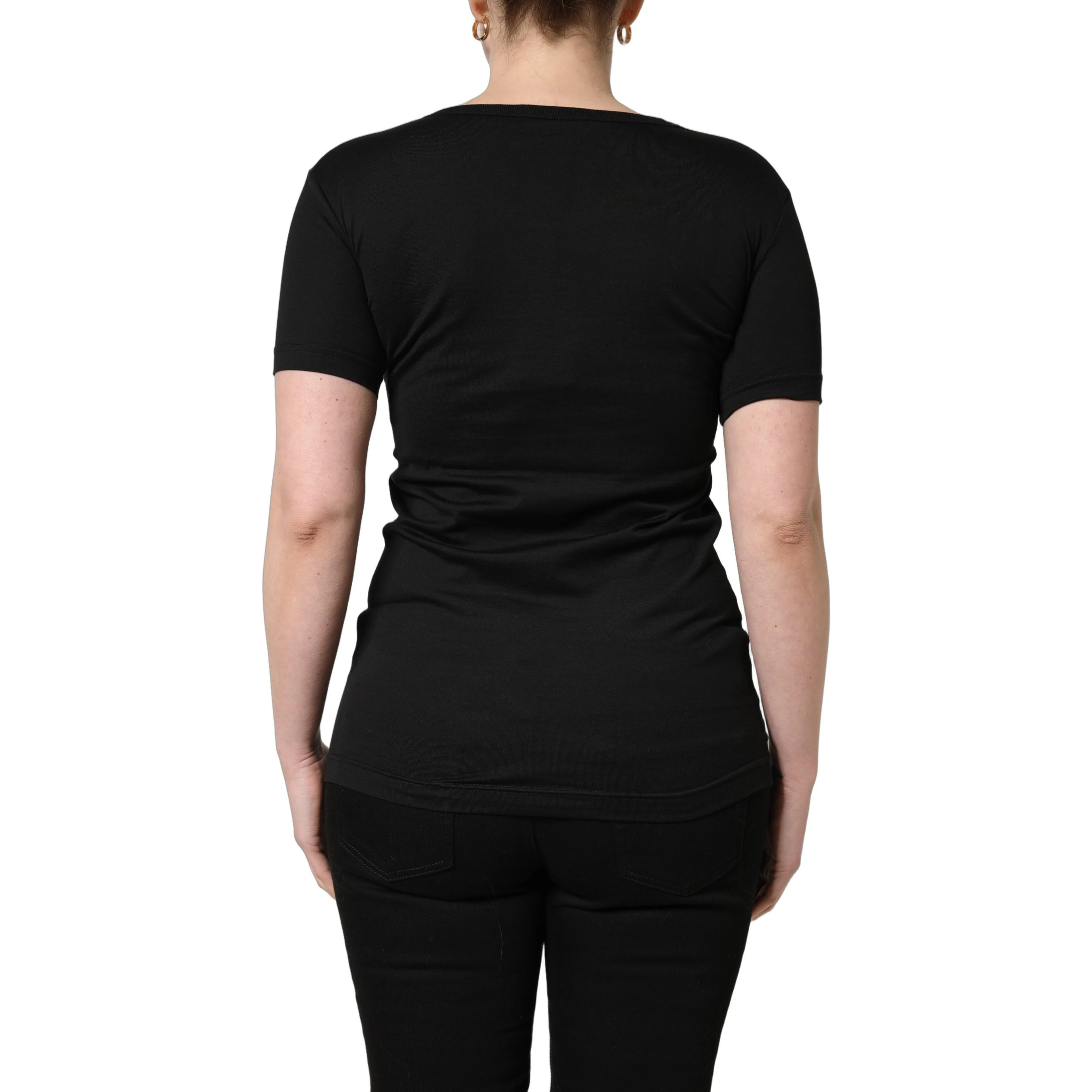 Black Cotton Round Neck Short Sleeves T-Shirt