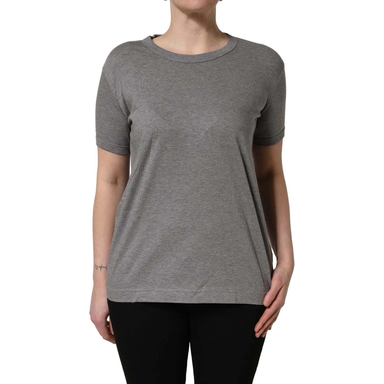 Grey Cotton Short Sleeves Crew Neck T-shirt