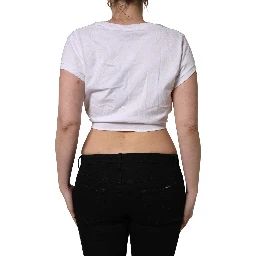 White Logo Embroidered TieWaist Cropped Top