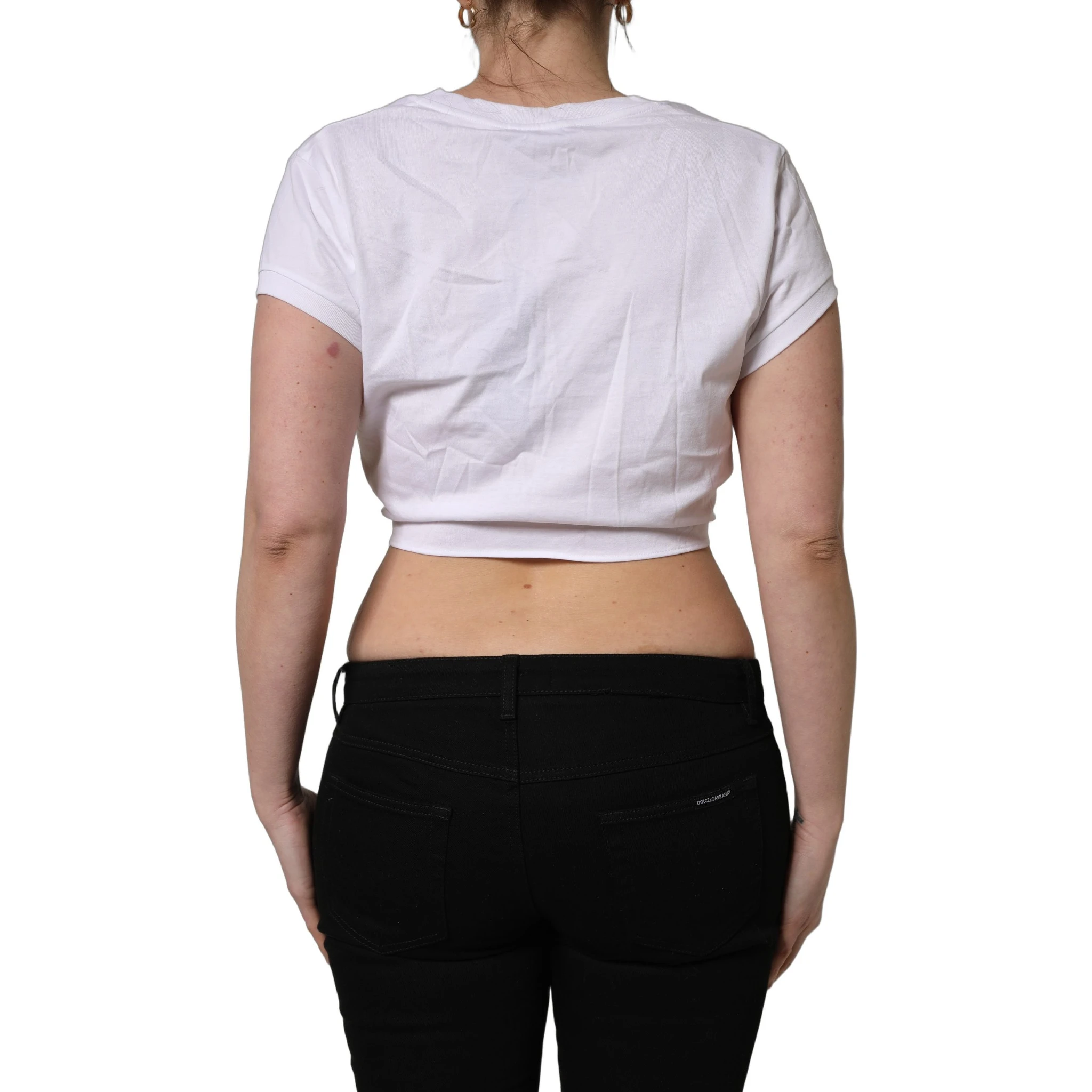 White Logo Embroidered TieWaist Cropped Top