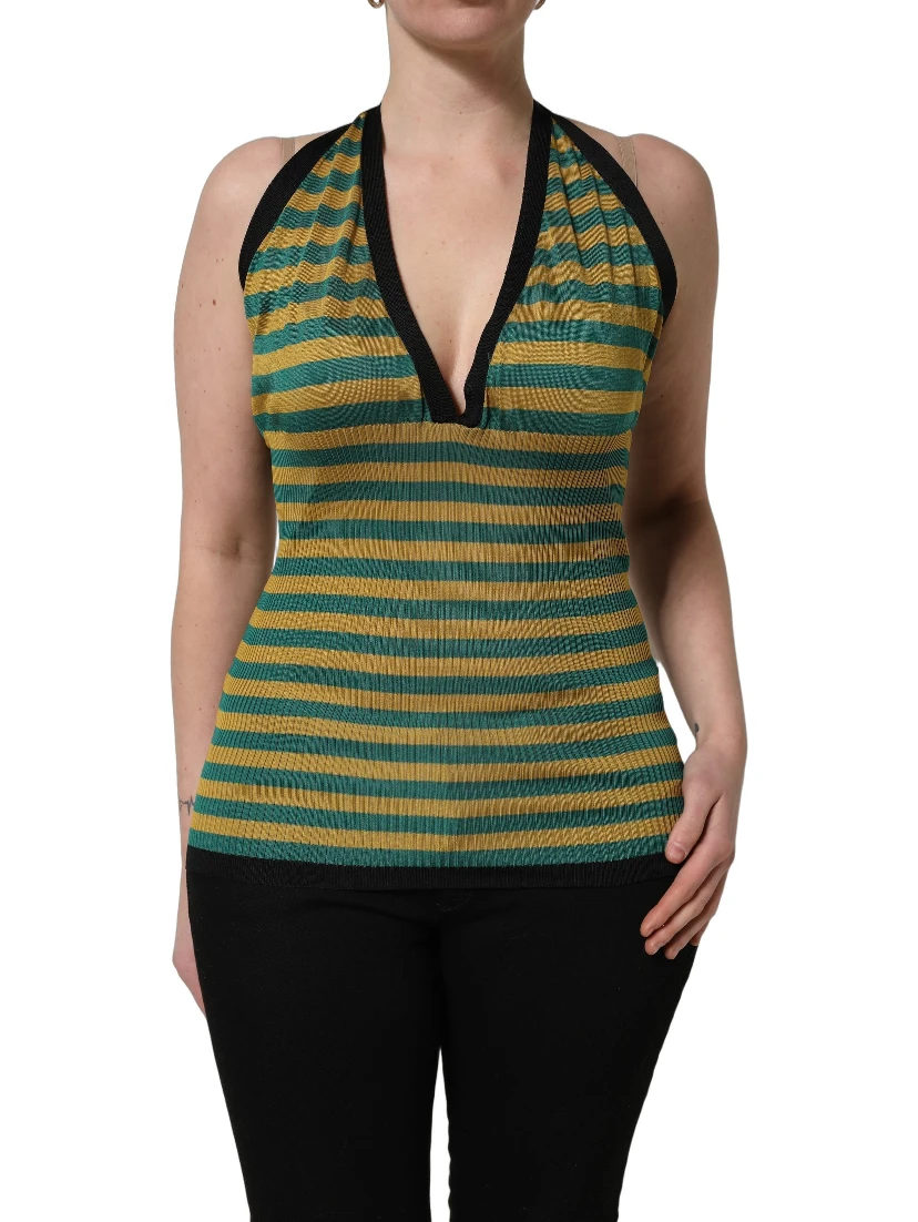 Multicolor Stripes Wool Knit Halter Tank Top