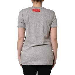Gray Cotton Logo Printed Crew Neck T-shirt