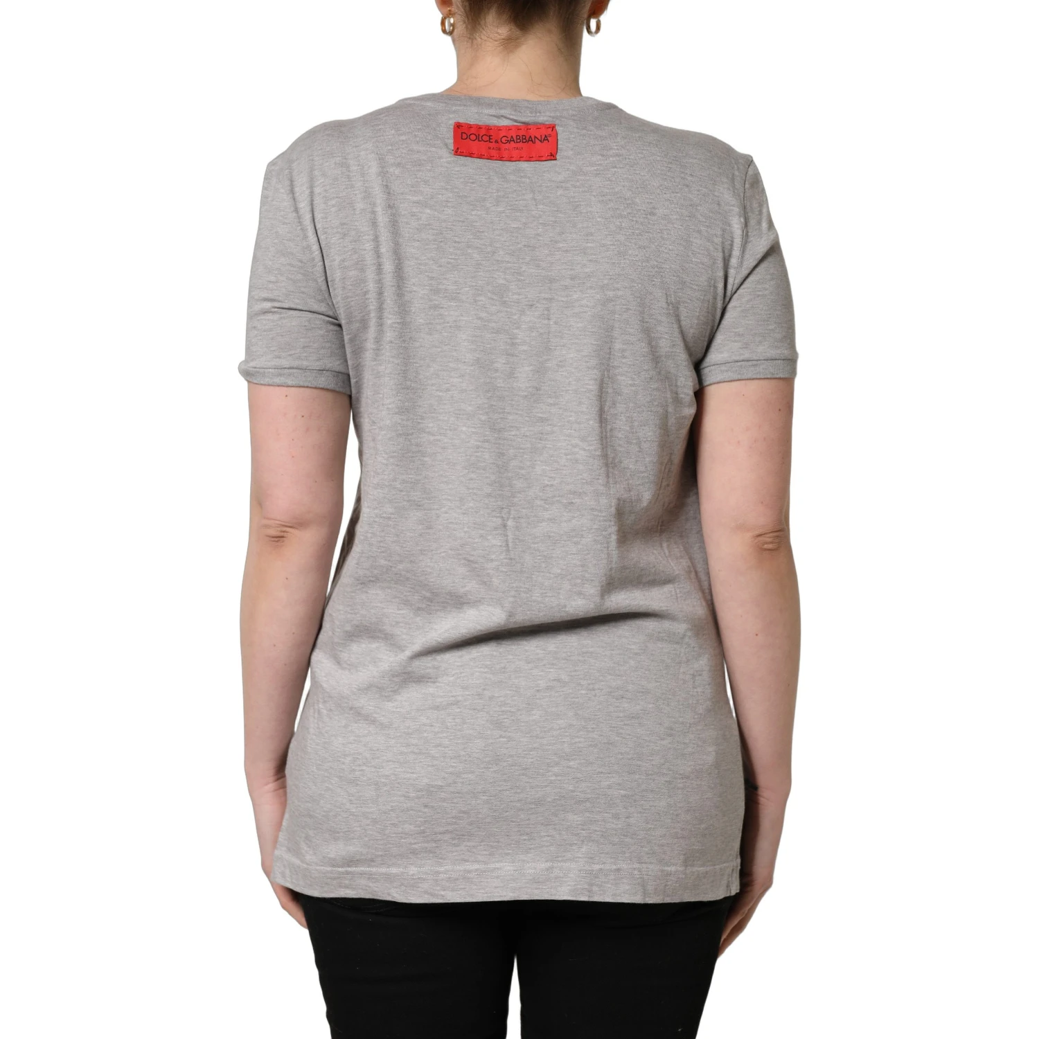 Gray Cotton Logo Printed Crew Neck T-shirt