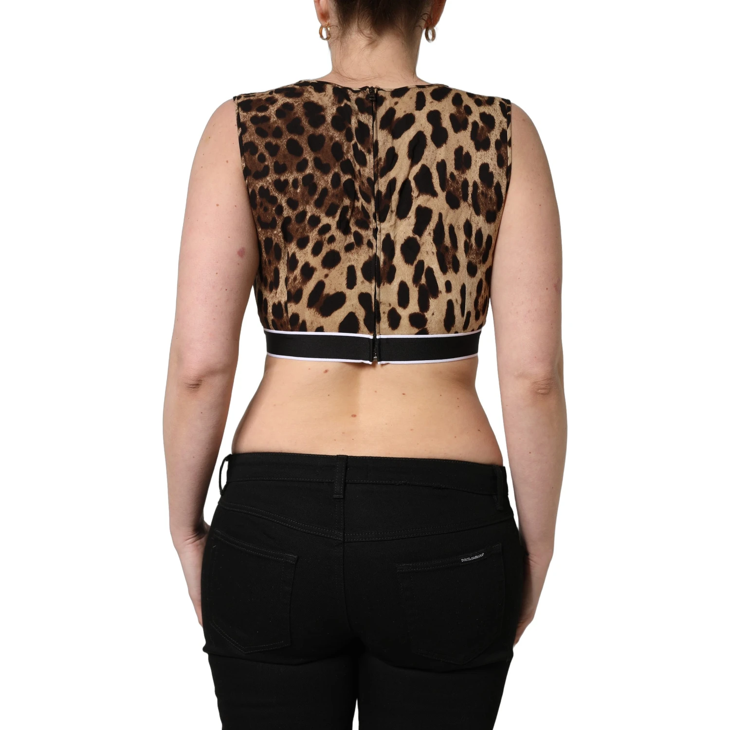 Brown Leopard Print Cropped Silk Tank Top