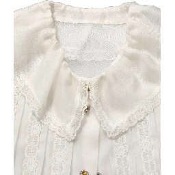 White Ruffled Sheer Silk Buttoned Blouse Top