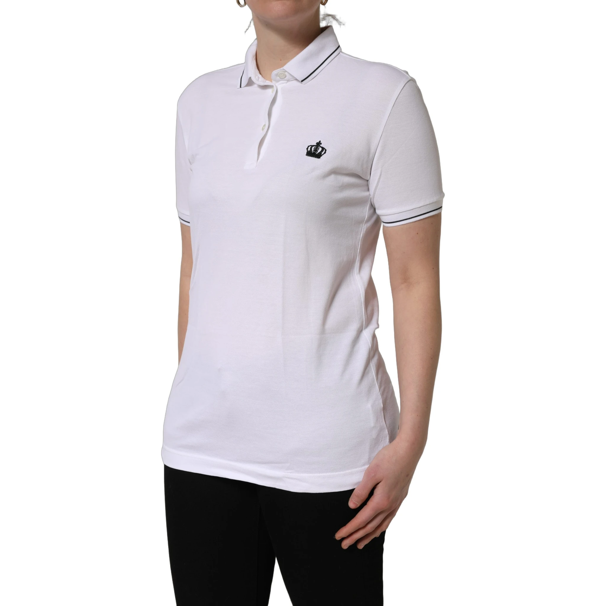 White Crown Cotton Short Sleeves Polo Top