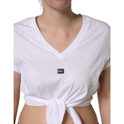 White Logo Embroidered TieWaist Cropped Top