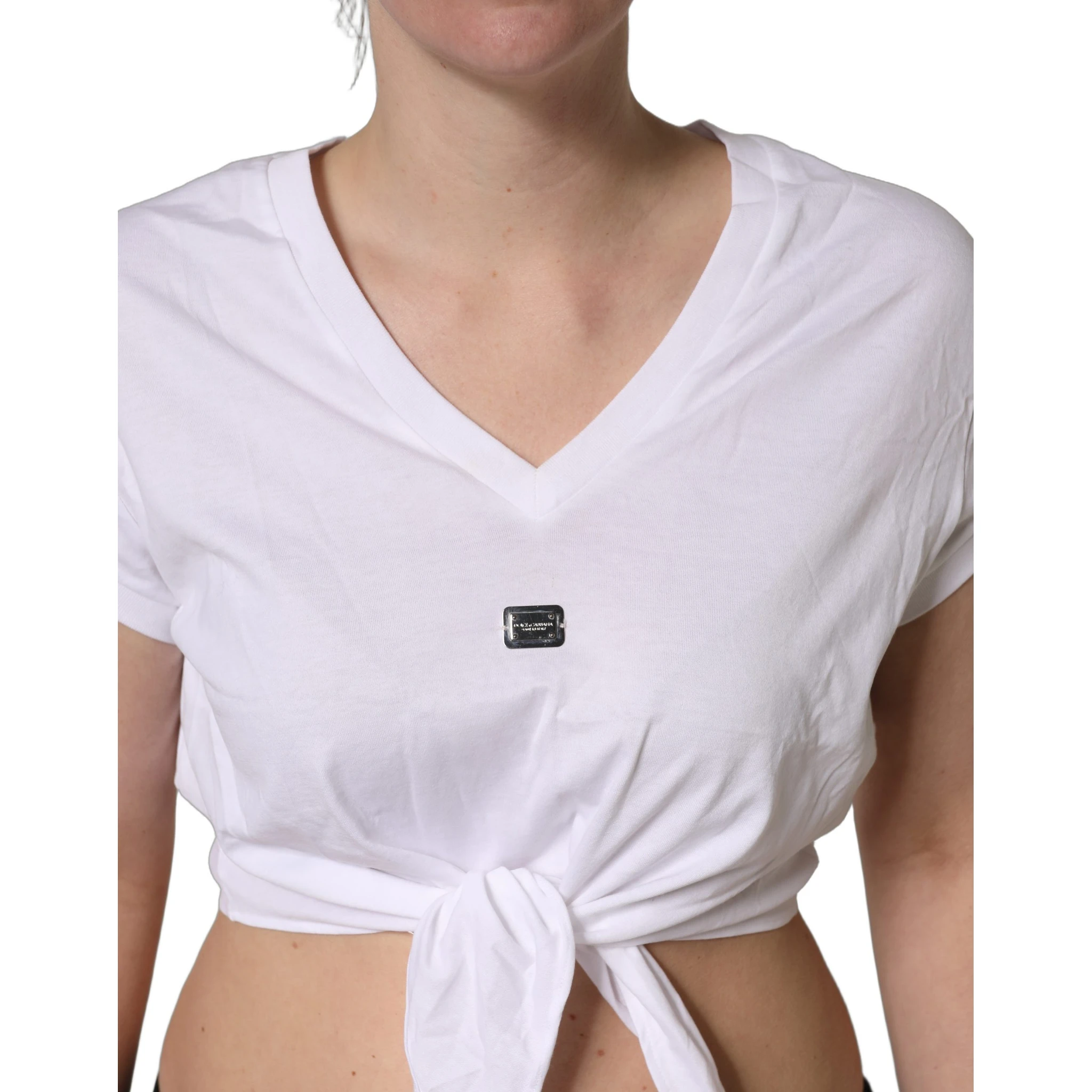 White Logo Embroidered TieWaist Cropped Top