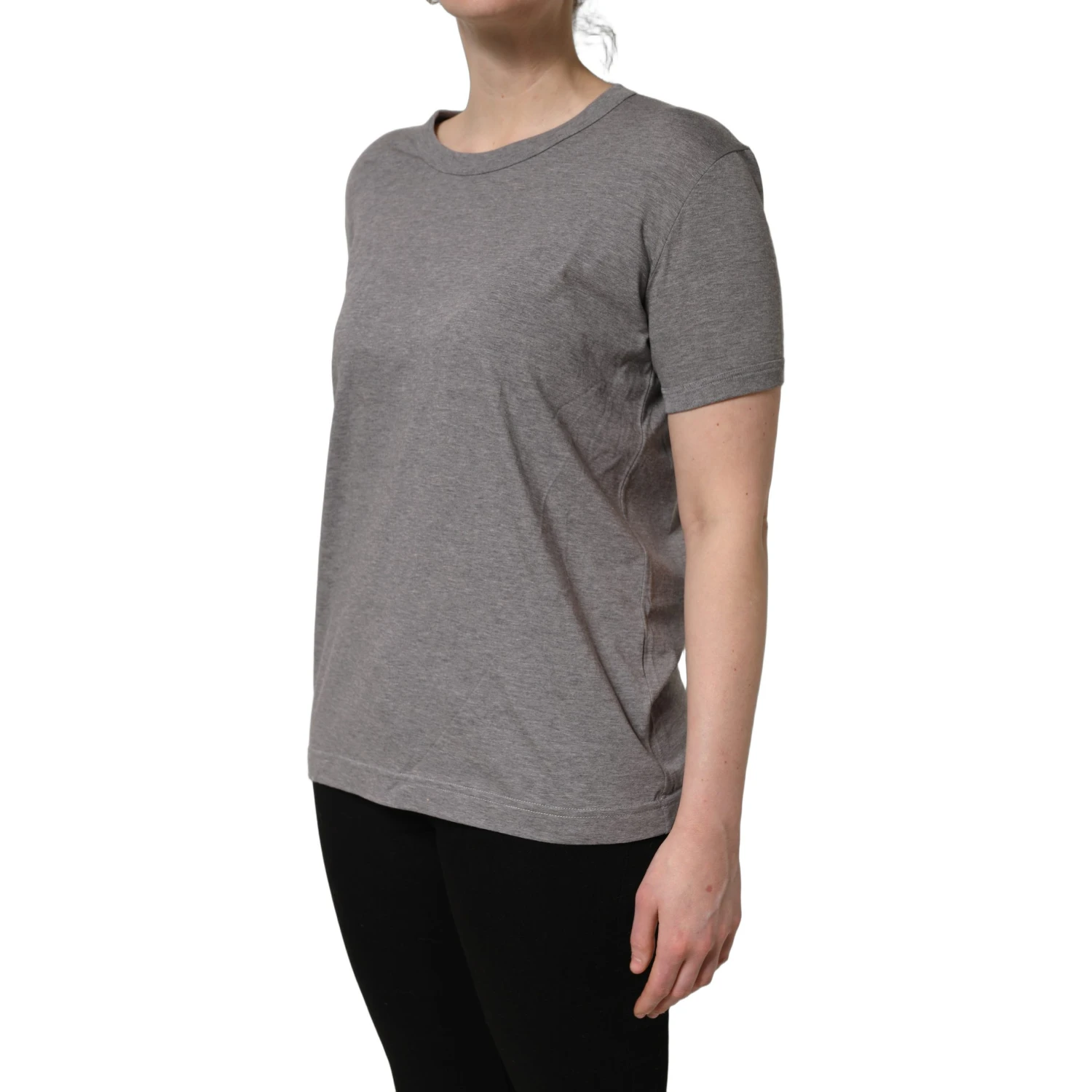 Grey Cotton Short Sleeves Crew Neck T-shirt