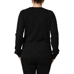Black Wool Knit Button Cardigan Sweater