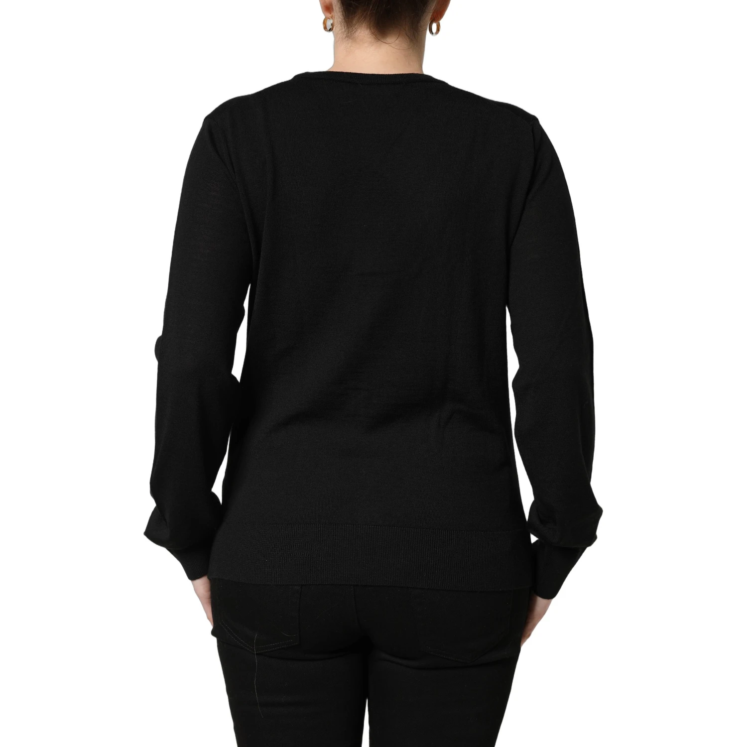 Black Wool Knit Button Cardigan Sweater