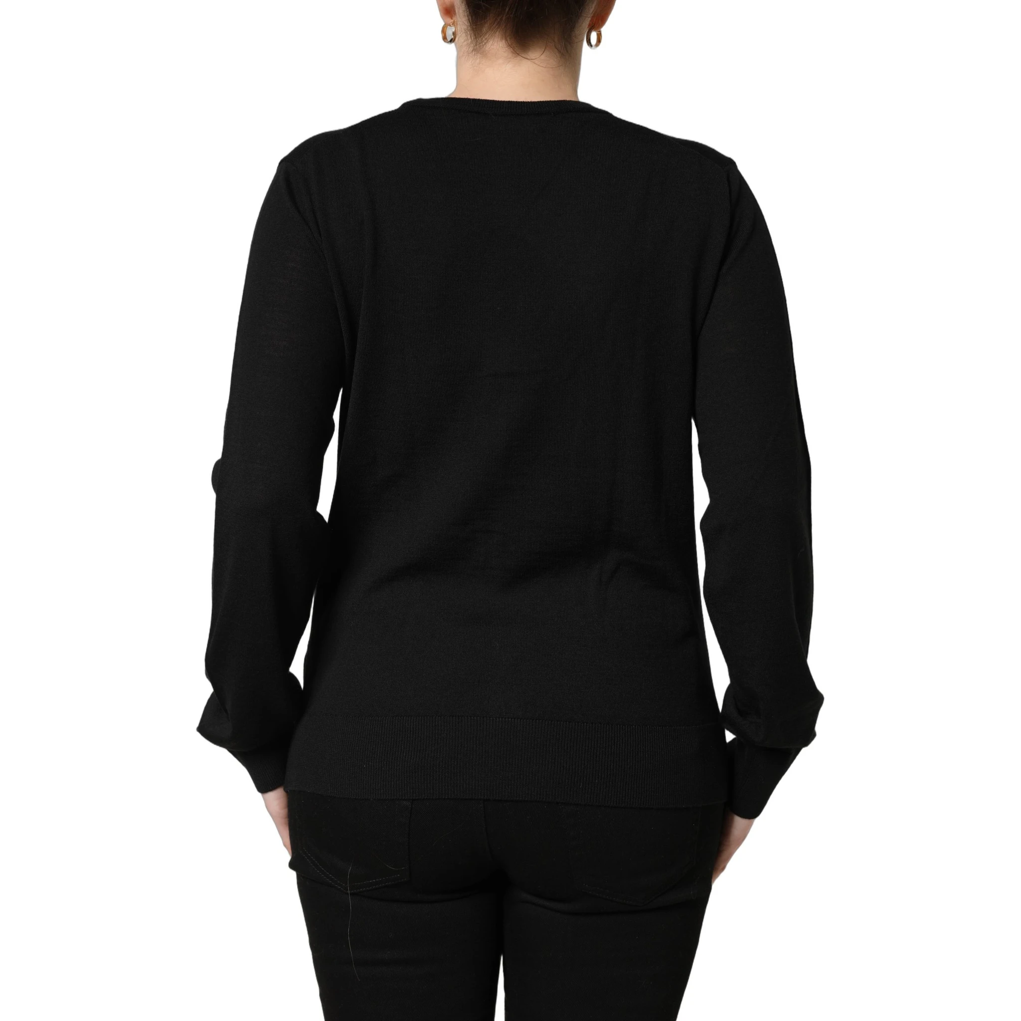 Black Wool Knit Button Cardigan Sweater