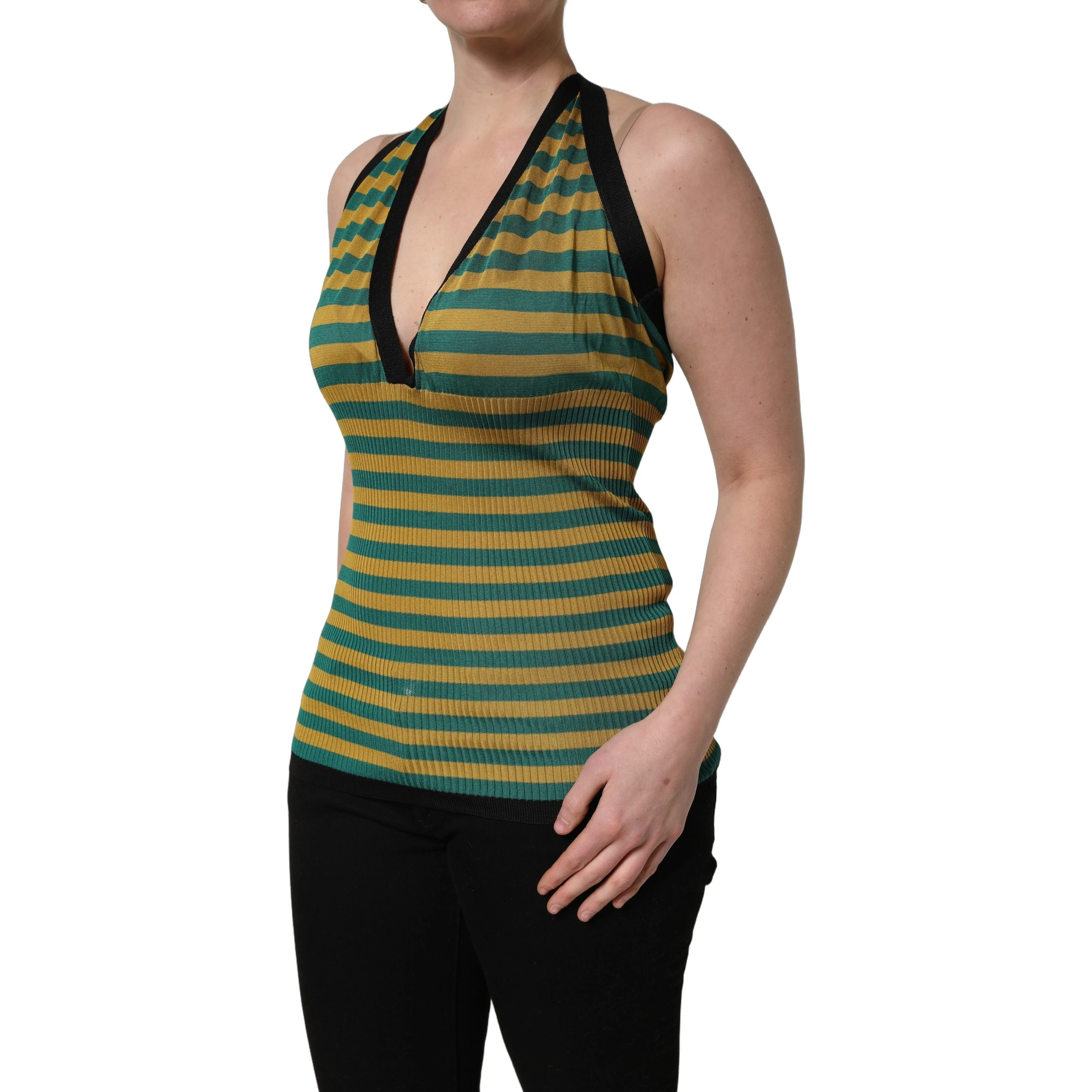 Multicolor Stripes Wool Knit Halter Tank Top