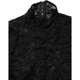 Black Floral Lace Turtle Neck Long Sleeve Top