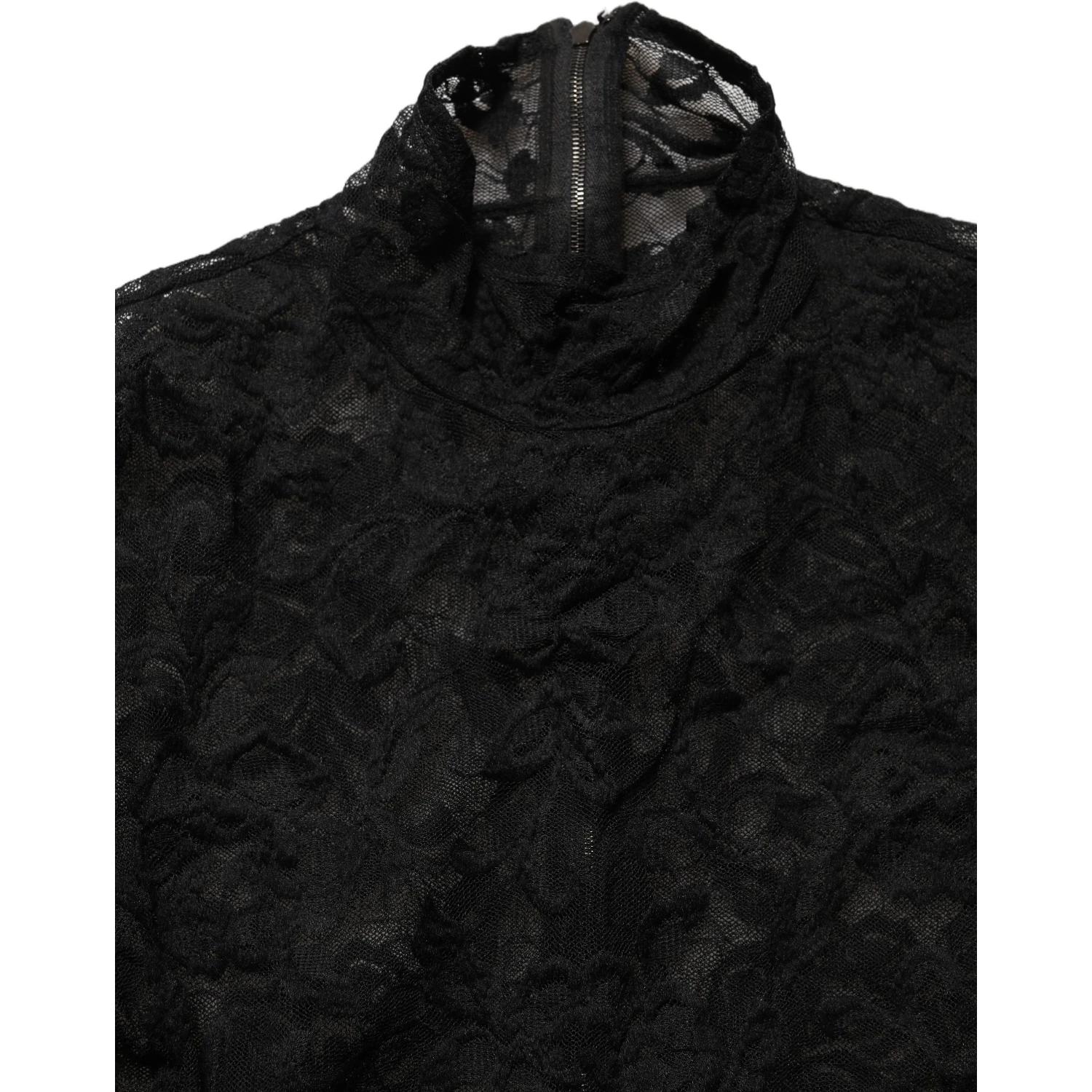 Black Floral Lace Turtle Neck Long Sleeve Top
