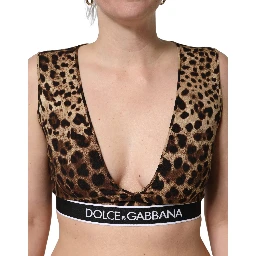 Brown Leopard Print Cropped Silk Tank Top