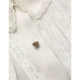 White Ruffled Sheer Silk Buttoned Blouse Top