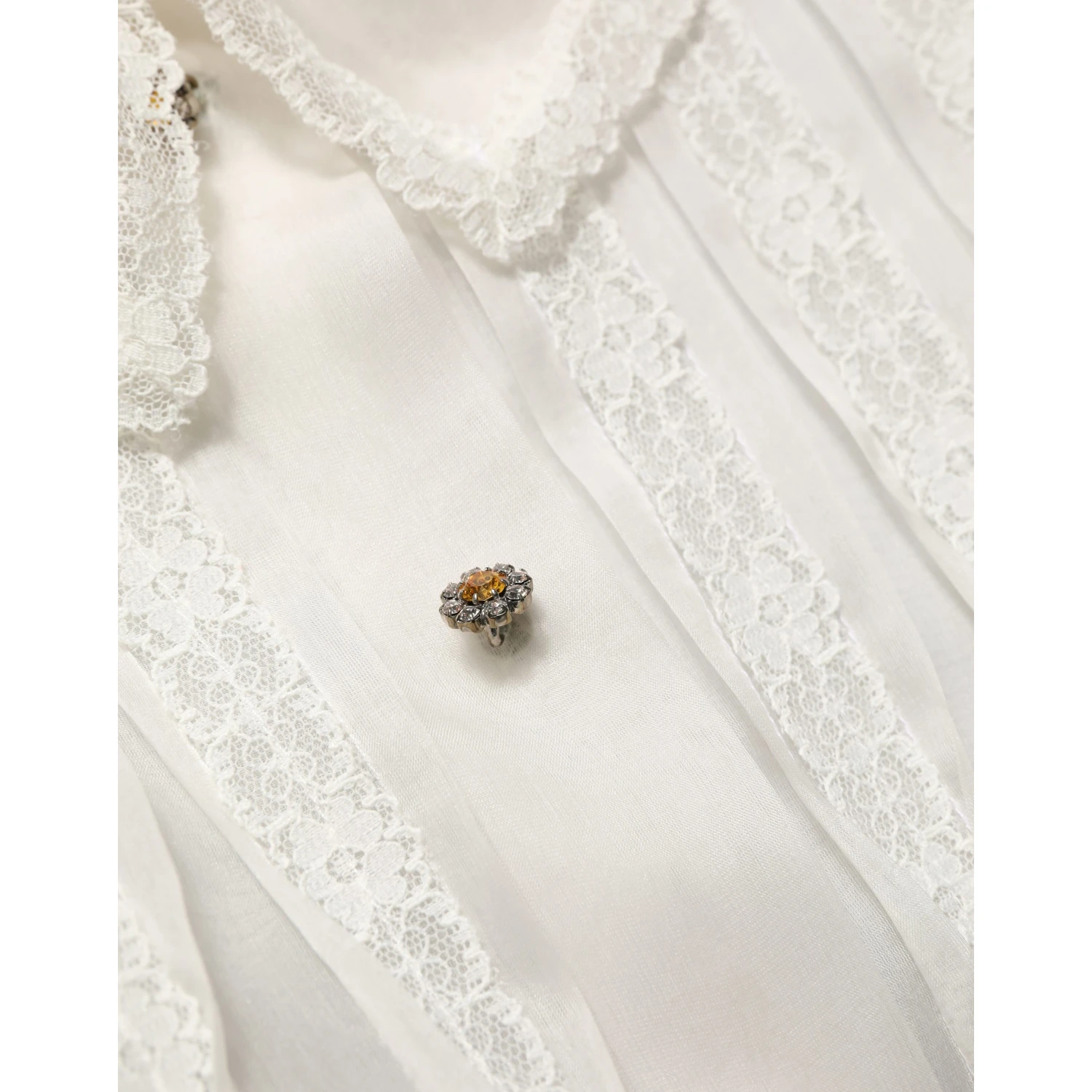 White Ruffled Sheer Silk Buttoned Blouse Top