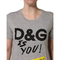 Gray Cotton Logo Printed Crew Neck T-shirt