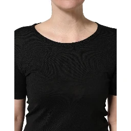 Black Cotton Round Neck Short Sleeves T-Shirt