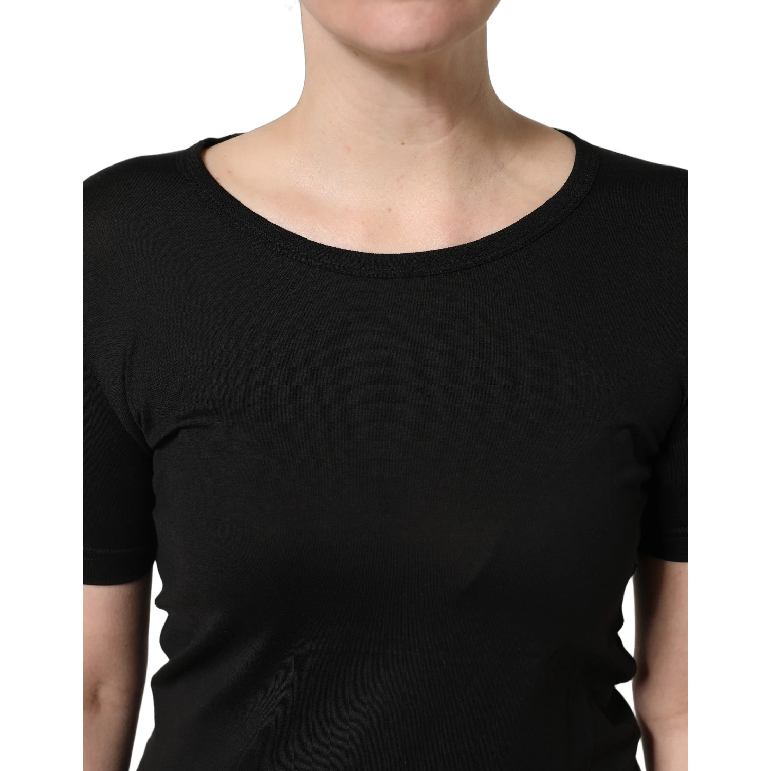 Black Cotton Round Neck Short Sleeves T-Shirt