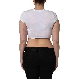 White Logo Embroidered Tie Waist Cropped Top