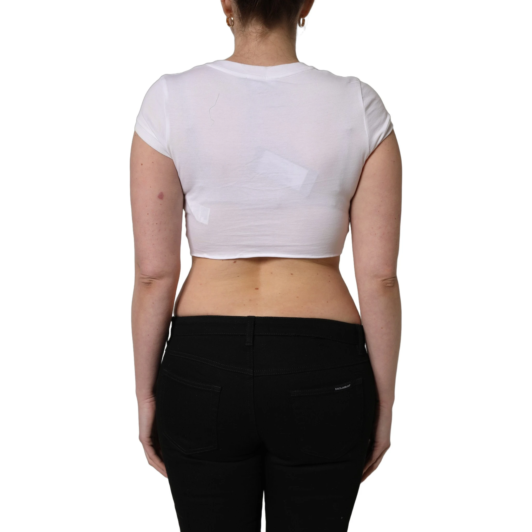 White Logo Embroidered Tie Waist Cropped Top